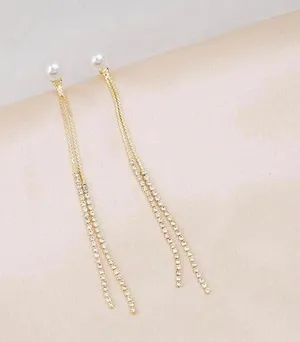 Pearl Long Tassel Dangle Drop Earrings for Women thumbnail 3