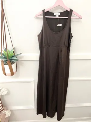 NWT Rachel Zoe Brown Sleeveless Maxi Dress with Pockets Empire Waist XS Satin thumbnail 2
