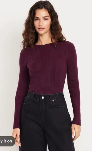 NWOT Old Navy So Soft Lite Ribbed Crewneck Sweater in Plum Paradise thumbnail 1