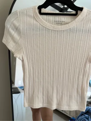American Eagle Outfitters Cream Ribbed Short Sleeve Tee thumbnail 2