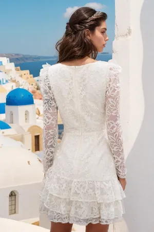Yumi Kim White Lace Dress With Ruffle Sleeves And Hem thumbnail 2