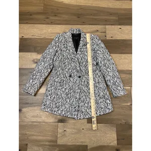 Banana Republic Textured Knit Double Breasted Coat Size M Black White Cotton thumbnail 5