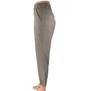 Zara Brown Houndstooth Plaid High Waisted Straight Leg Trousers Dress Pants Sz M thumbnail 2