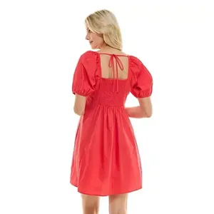 Draper James Ladies‎ Puff Sleeve Sailor Pockets Dress Size Medium Red Hibiscus thumbnail 2