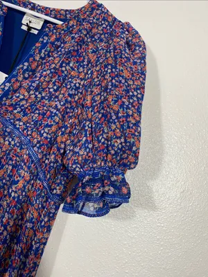 SAYLOR Blue Multi Floral Puff-Sleeve Maxi Dress Size L 90% Viscose thumbnail 6