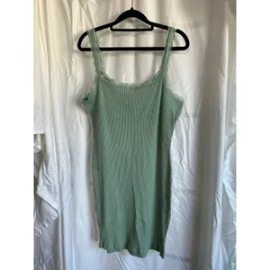 Curvy Sense Green Ribbed‎ Dress 2X Cottagecore Soft Girl Lace Trim Bodycon Mini thumbnail 3