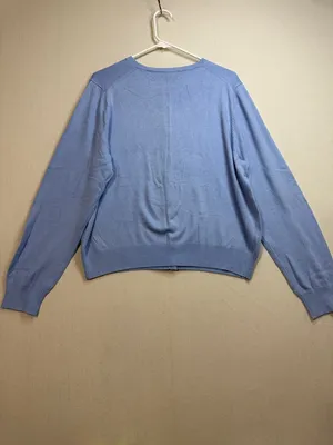 Ann Taylor Sky Blue Button-Front Crewneck Cardigan thumbnail 5