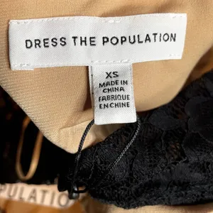 Dress The Population Black Lace Sheath Midi Dress V Neck Cap Sleeve‎ XS thumbnail 3