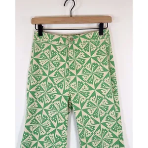 We The Free People Womens Jeans Green Youthquake Printed Crop Flare Boho Size 26 thumbnail 7