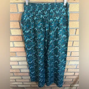 Band of the Free Elise Teal Floral Boho High Waist Wide Leg Pants Size Med NWT thumbnail 4