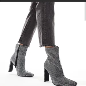 Glamorous heeled ankle boots in silver embellished‎ thumbnail 1
