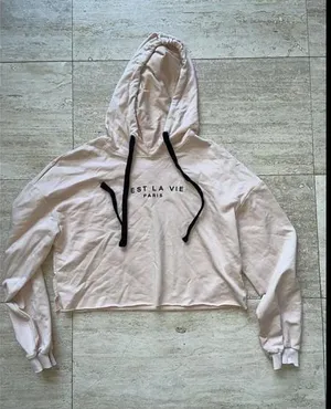 Beige Cropped Hoodie C’est‎ La Vie Size Small thumbnail 1