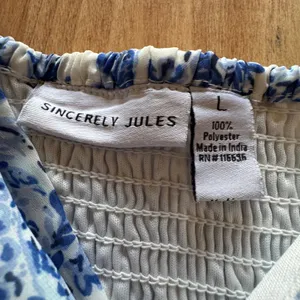 Sincerely‎ Jules Blue White Floral Paisley Puff Sleeve Smocked Midi Dress Large thumbnail 6