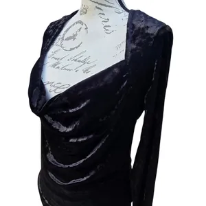 Free People 32R‎ Black Crushed Velvet Cowl Neck Long Sleeve Top OB1215106 Small thumbnail 3