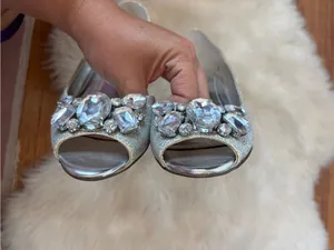 Silver Glitter Rhinestone Peep Toe Wedges thumbnail 9