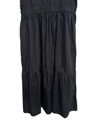 French Connection V-neck Short PuffSleeve Black Poplin Tier Maxi Dress size XL thumbnail 7