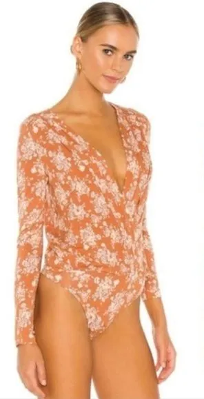 Intimately Free People Brown Floral Bodysuit Women Size‎ S thumbnail 1