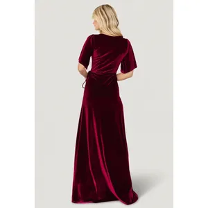 BALTIC BORN Meghan Velvet Wrap Maxi Dress Mulberry Purple Red Tie Waist X-Small thumbnail 8