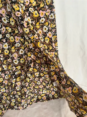 NWT Floral Ruffle-Trim Maxi Dress in Brown, Pink & Yellow, side slit, SZ Large. thumbnail 3