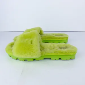UGG Cozette Slides Womens 8 Electric Lime Sheepskin Fur Slip On Sandals Y2K thumbnail 7