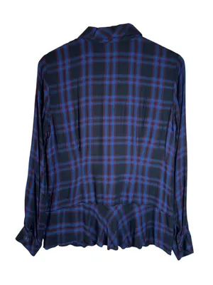 CAbi Check Shirt #3431 Moody Plaid Peplum Button Up Top Blue Burgundy M thumbnail 4