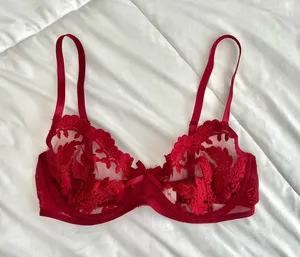 Beautiful maroon mesh lace bra Red thumbnail 1