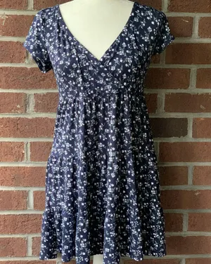 Navy Floral Babydoll Dress thumbnail 1