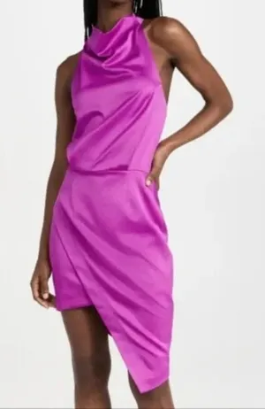Elliatt Asymmetric Satin Cocktail Dress Violet Halter Small NWT Defect thumbnail 1