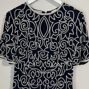 Vtg 80's Stenay Silk Dress Women's 6 Beaded Evening Cocktail‎ Party Sheath Black thumbnail 2