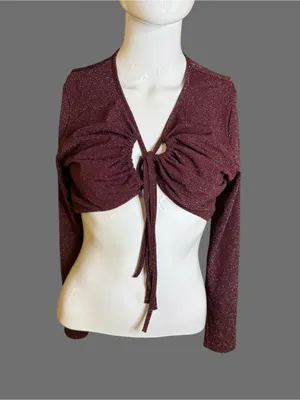 Savage X Fenty Sparkle Tie-Front Crop Top - Burgundy thumbnail 2