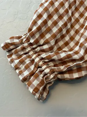 Indigo Rising brown white gingham plaid tie front ruffled crop top medium thumbnail 15