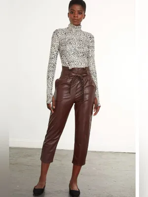 NWOT Commando Faux Leather Paperbag Waist Pants in Oxblood Belt size small thumbnail 3