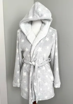 Women's Star Print Cozy Robe with belt Gray XS/S Target thumbnail 4