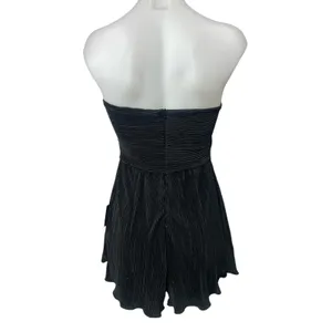 NEW Lulus Black Strapless Tube Bandeau Cutout Pleated Plisse Romper Shorts Sz S thumbnail 2