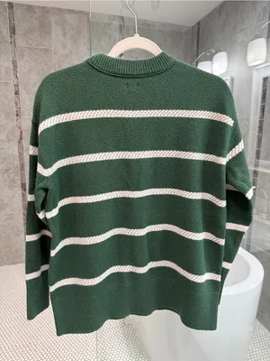 Aerie Green and White Cream Striped Crewneck Sweater - xsmall Fall/Winter thumbnail 4