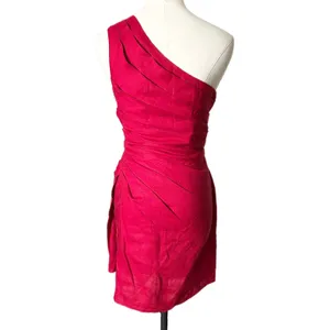 NEW Reformation Ciro One Shoulder Mini Dress 100% Linen Lipstick Red Size 4 thumbnail 4