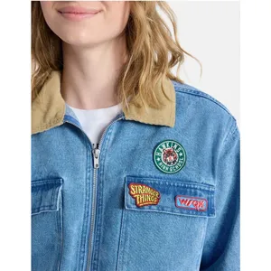 No Boundaries Stranger Things Denim Jacket Women S 4-6‎ Blue Corduroy Collar NWT thumbnail 3