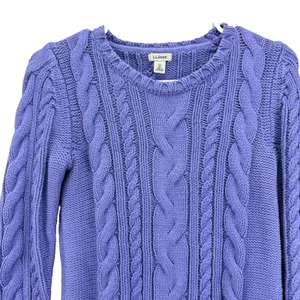 LL Bean Periwinkle Double L Mixed Cable Crew Neck Pullover Cotton Sweater XS Blue thumbnail 4