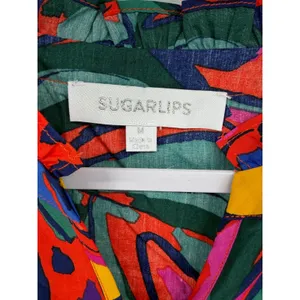 Sugarlips Womens Blouse Tropical Floral Ruffle Neck‎ Smocked Cuff Medium thumbnail 4