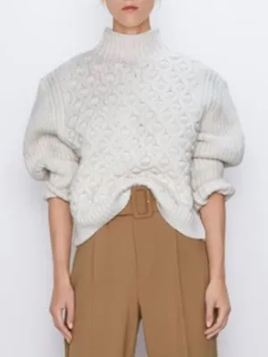 Zara Womens Ivory Textured Chunky Sweater Small 5802/107/712/S thumbnail 1