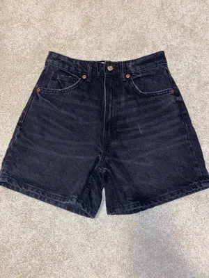 Zara High Rise Black Denim Jean Shorts 6 thumbnail 2