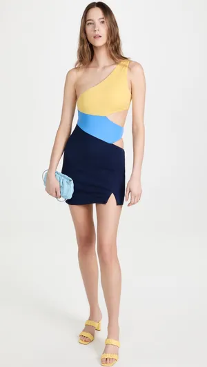Staud Letta asymmetric jersey mini dress in cool ocean multi size S small thumbnail 4