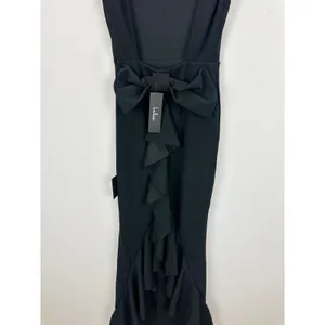 Lulus Exquisite Refinement Black Backless Bow Ruffled Maxi Dress Formal XS NWT thumbnail 11