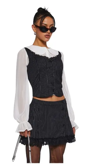 NWT new delia's pinstripe lace mini skirt size large thumbnail 1
