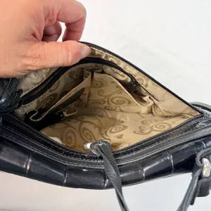 Brighton black leather handbag. 2 pockets with charm, tassel, woven handle thumbnail 13