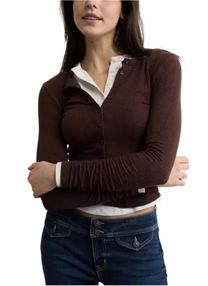 AE Long Sleeve Henley T-Shirt American Eagle NWT Brown Medium thumbnail 1