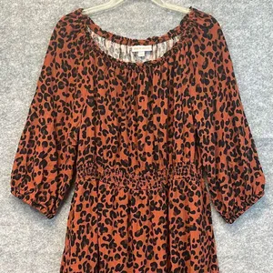 KNOX‎ ROSE Dress Size Large Smocked Elastic Waist Animal Print Rust Large Fall thumbnail 3