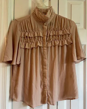 ZARA Light Pink Ruffle Blouse thumbnail 1