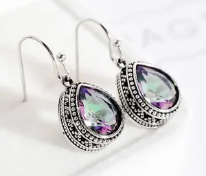 Antique Silver Crystal Droplet Earrings thumbnail 2