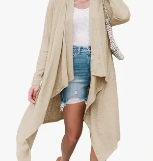 Open Front‎ Lightweight Long Sleeve Draped Apricot Long Cardigan Medium thumbnail 1